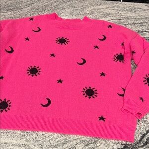 No Boundaries Pink Sweater with Black Sun and Moon Pattern